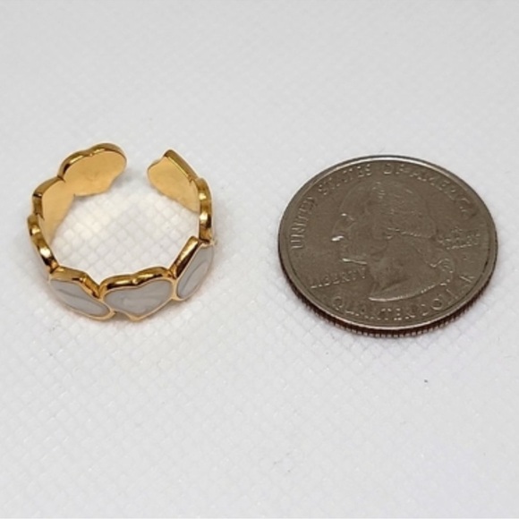 Heart Shape Enamel Open Ring Titanium Steel Gold Tone White - Picture 2 of 4